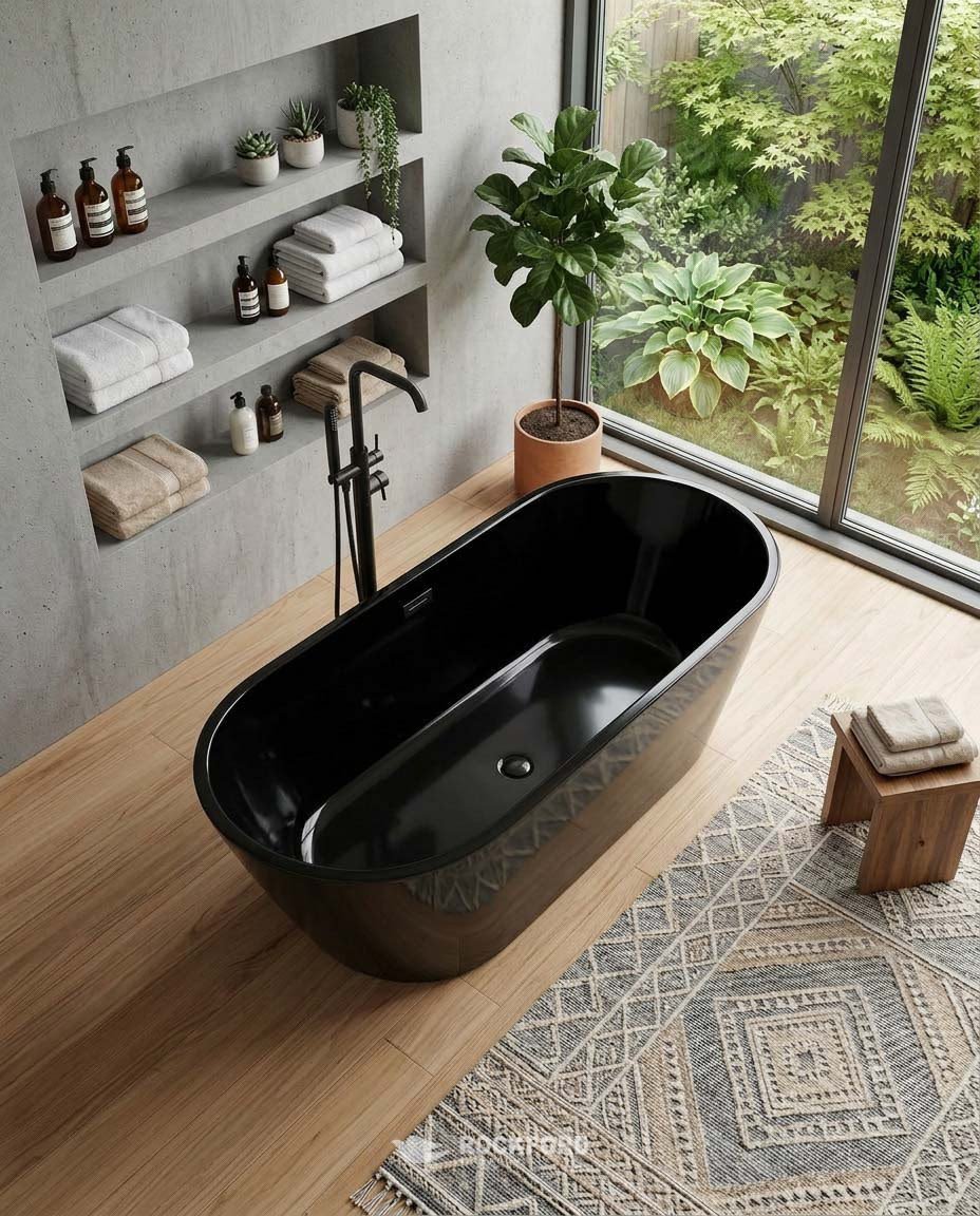 Luxury Fluted Oval Freestanding Bathtub - Modern Bathroom Soaking Tub
